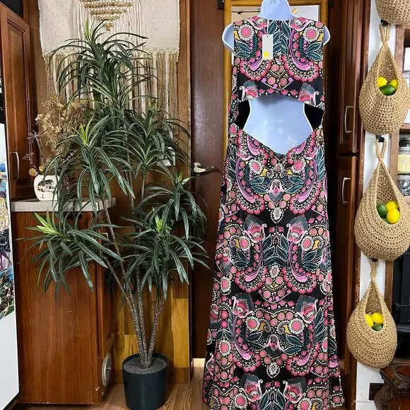 Boden Maxi Dress Open Back Cutout Paisley Floral Black Plus 20 22 NWT Pockets - Picture 3 of 16